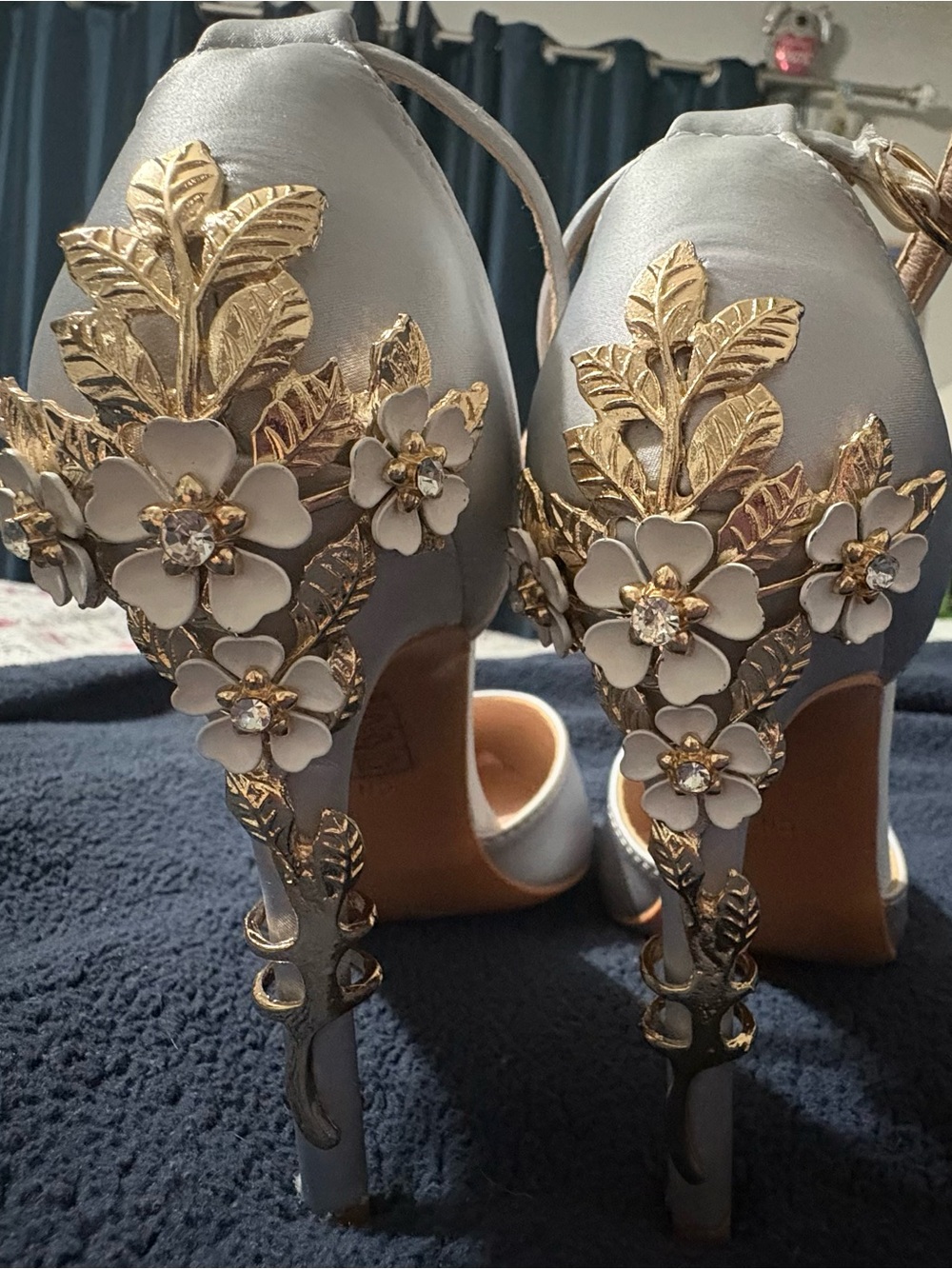 Others Follow Silver Heels with Gold Floral Appliqué